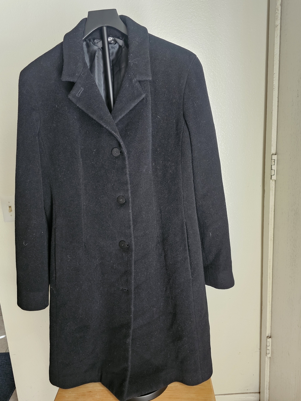 DKNY Black Classic Wool-Blend Pea Coat